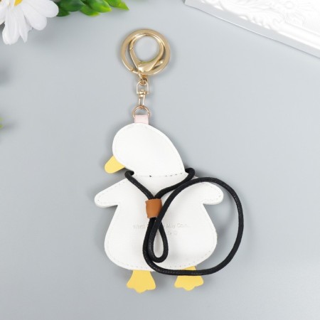 A keychain to the leatherette with carbine "Duckling squints" 10x7.6 cm-3
