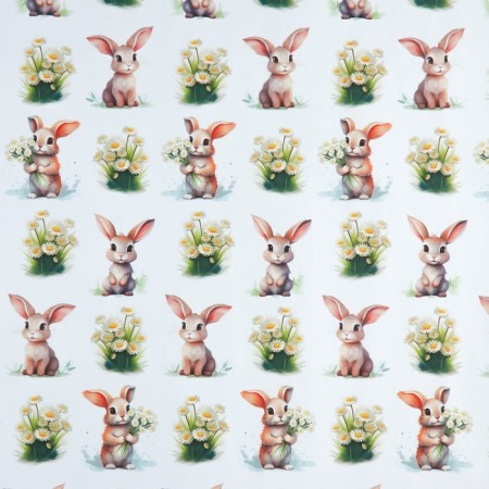 Paper packing craft white "Rabbit with daisies", 50 x 70 cm-1