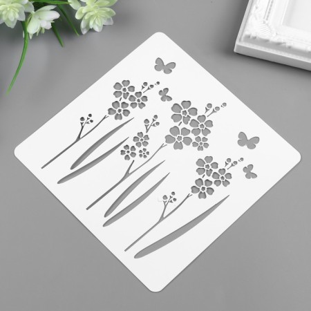 Stencil plastic "flowers, butterflies" 15x15 cm-1