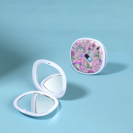 Folding mirror "bottles", 7.5 × 7.5 cm, pink color-1