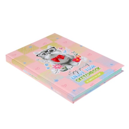 A5 sketchbook, 80 sheets of a “cat with a bow”, solid cover, matte lamination, tinted block 100g/m²-1