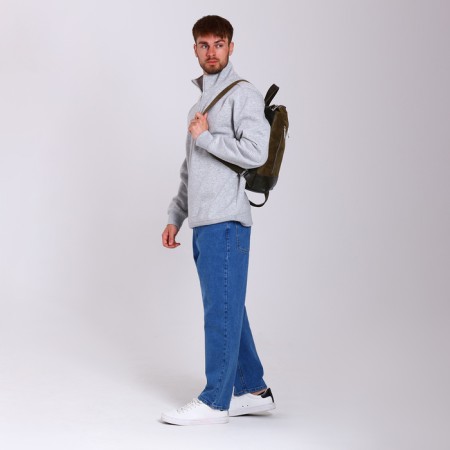City backpack made of genuine leather with lightning, igermann, green color-4