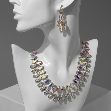 Set 2 objects: earrings, necklace "celebration" petals in 2 rows, the color of the rainbow-white in silver, 40 cm-2