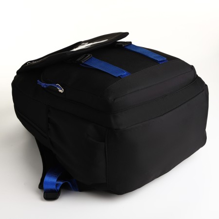 School backpack from textiles on lightning, 5 pockets, black/blue color-4