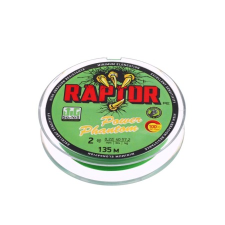 Power Phantom Raptor X4 PE, fluorescent green No. 2, diameter 0.22 mm, test 17.2 kg, 135 m