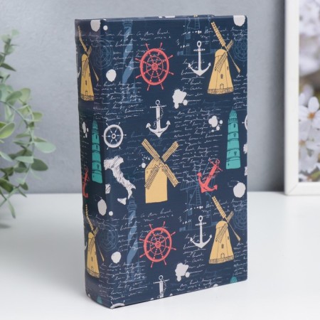 Safe-book wood to the leatherette "mills, helms and anchors" 21x13x5 cm