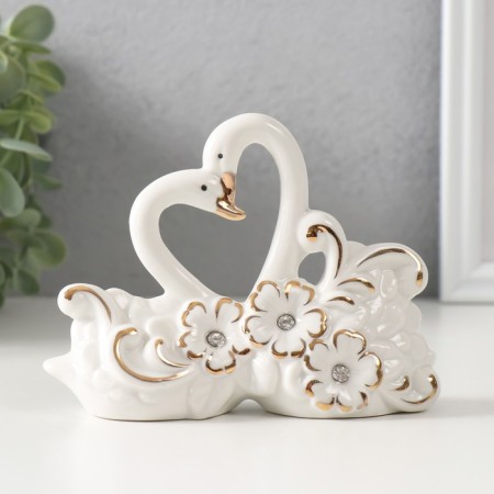 Souvenir Ceramics "Swans in flowers" White, with rhinestones, 10x13.4x4.2 cm