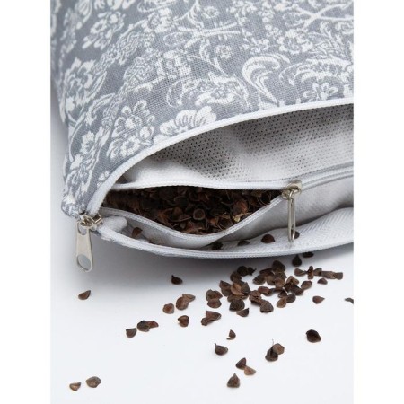 Pillow Orthopedic roller with buckwheat luster, size 20x50 cm, damask, color gray color-8