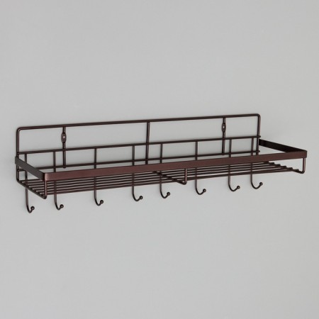 Household shelf with hooks of a share, 40.4 × 13.3 × 12.5 cm, brown color-1