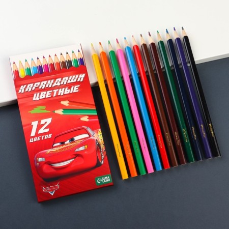 Colored pencils, 12 colors, trihedral , cars-1