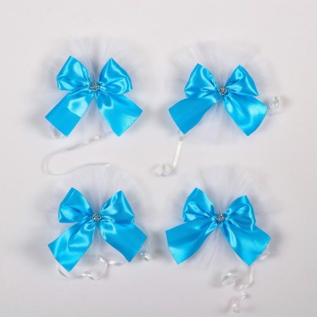Bows on the handles of a wedding car, 4 pcs., Turquoise-5