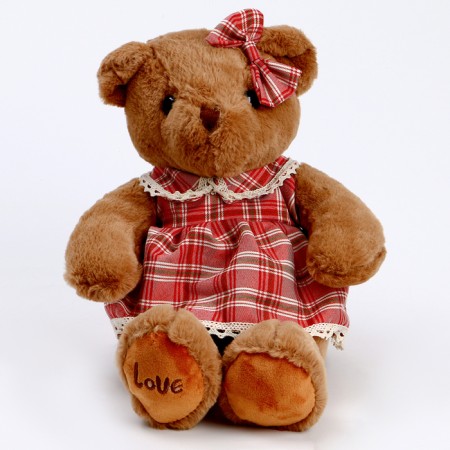 Soft toy "Bear" in a checkered dress, 39 cm