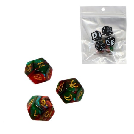 Astrological cubes for fortune telling "Time of the game", 3 pcs, red