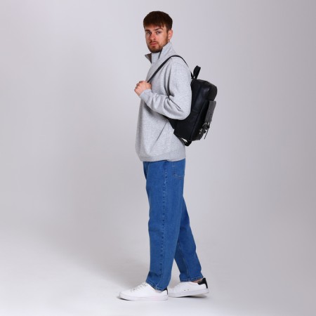 City backpack made of genuine leather with lightning, igermann, black color-4