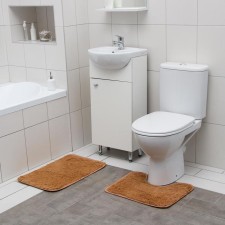 A set of mats for the bathroom and toilet of the “fluffy” shares, 2 pcs, 38 × 40, 40 × 60 cm, the color is light brown