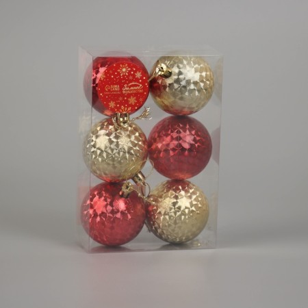 Set of balls plastic D-6 cm, 6 pcs "melania" gold red-1