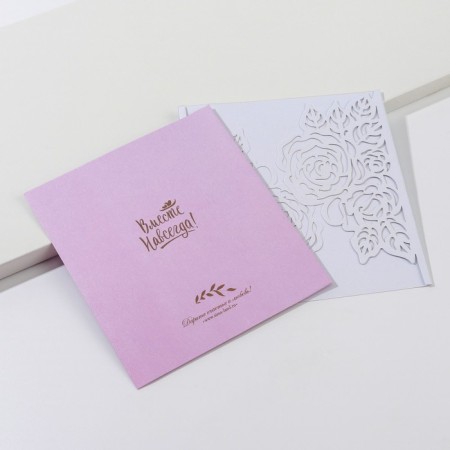 Carved wedding invitation, pink color-3