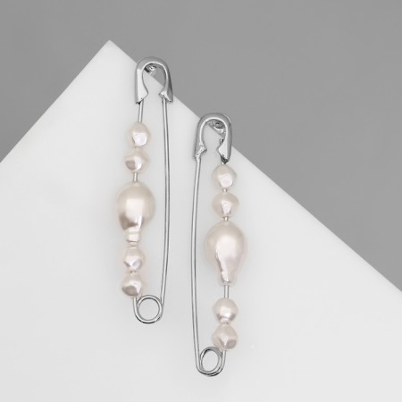 Earrings with pearls "bead" union, pin, color silver