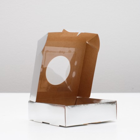 Cookie box, with a window, silver, 10 x 10 x 3 cm-1