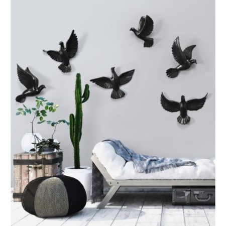 Wall deaf "Birds" 6 pieces 14 x 23.5 x 6 cm, black