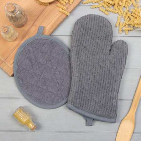 Set of kitchen Ethel, Gray color: mittens 33x17 cm, take 24x19 cm, cotton, mahra