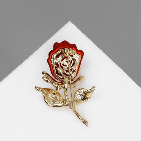 Brooch "Flower" Rose, red color in gold-1