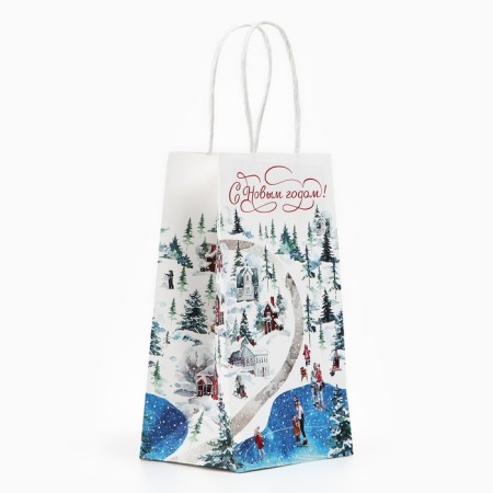 Gift package "Happy New Year", white craft, 12 x 21 x 9 cm, new year-2
