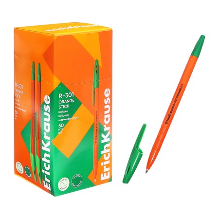 Ballpoint handle Erichkrause R-301 Orange Stick, node 0.7 mm, green ink, letter line 2000 meters, barcode on the handle-6
