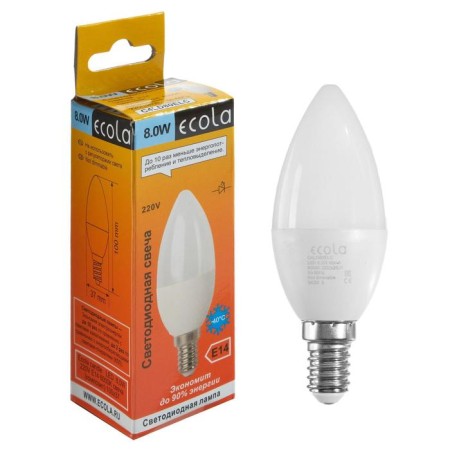 LED LED ECOLA "candle", E14, 8 W, 6000 K, 220 V, 103x37 mm