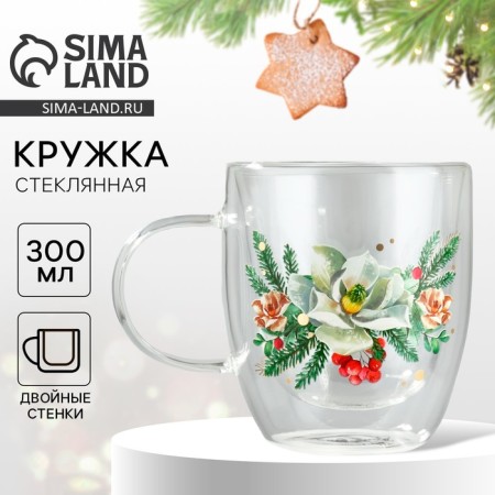 Glass mug with double walls "Winter Stories", 300 ml