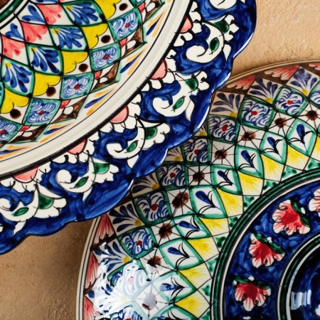 The pancake of Rishtan ceramics "Flowers", 37 cm, blue-3
