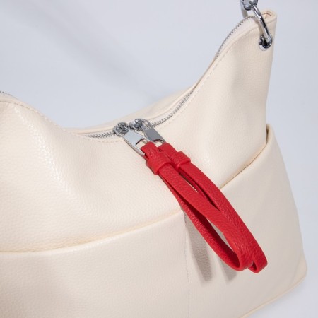 Bag-bag, lightning department, 3 outer pockets, long belt, beige/red color-3