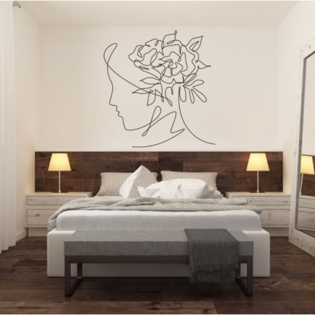 Sticker Plastic Interior Black "Abstraction. Girl with flowers on her head" 40x60 cm