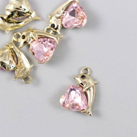 Decor for creativity metal, rhinestones "Dolphin with heart" gold 1.2x2 cm