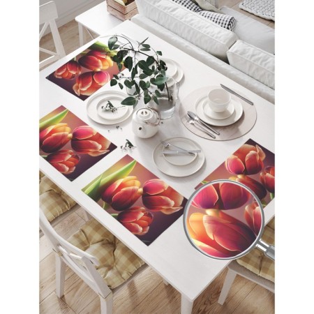 Set of napkins for setting the table "Bouquet of tulips", rectangular, size 32x46 cm, 4 pcs-1