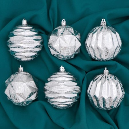 Set of balls plastic D-8 cm, 6 pcs "Front Assort" silver