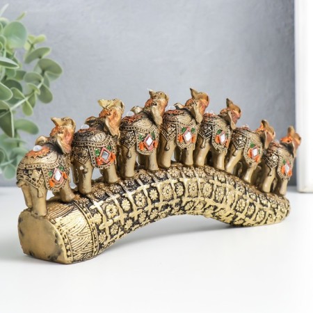 Polystone souvenir "Seven elephants on a tusk with colors" Bronze 21x4x9.8 cm-2