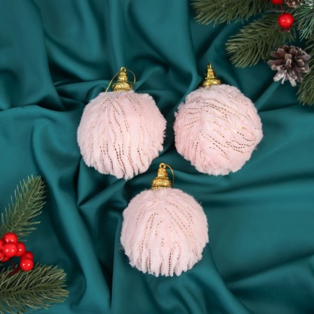 Set of balls plastic D-8 cm, 3 pcs "tenderness" stripes, pink