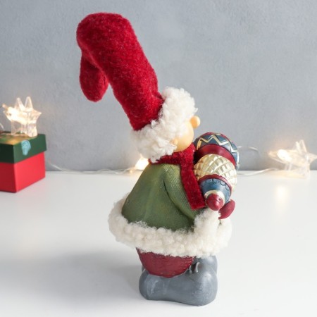 Polystone souvenir "Dwarf in a red cap with a Christmas tree toy" 10.5x12.5x27.5 cm-1