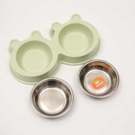 Metal dual bowl on a plastic basis 2 x 400 ml, 28 x 15.5 x 4 cm, green-3
