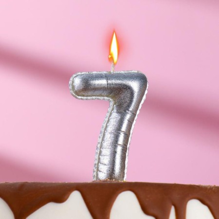 Candle in the "balls" cake, number 7, silver, 5.5 cm