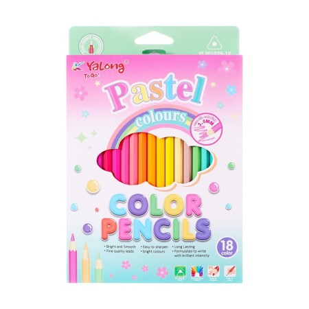 Pencils 18 colors in a plastic box, triangular, wooden, pastel mix-6