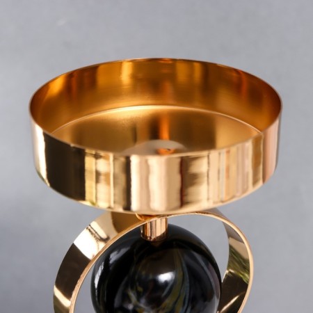Summary Metal for 1 candle "Two black marble balls in the field" Gold 27x12x12 cm-4