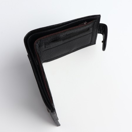 Men's purse on the button, a department for cards, coins, black color-4