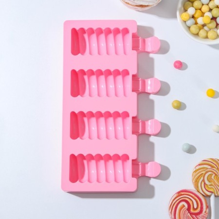 Form for ice cream shares "Monica", silicone, 19.5 × 11 cm, 4 cells (6.7 × 3.2 cm), color mix