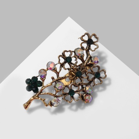 Brooch "Flowers" on a twig, the color emerald-radiant in black gold-2