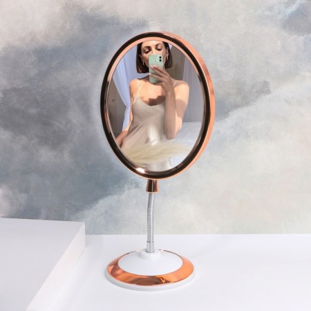 Mirror on a flexible leg "Oval", bilateral, with an increase, a mirror surface 14.5 × 17.5 cm, the color of copper/white-2