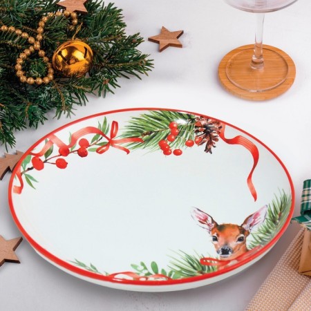 Ceramic plate "New Year's fairy tale" red, 22.5 cm, white color-2
