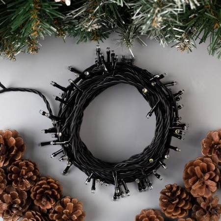 Garland “thread” 10 m, IP44, dark thread, 100 LED, warm white glow, 8 modes, 220 V-1