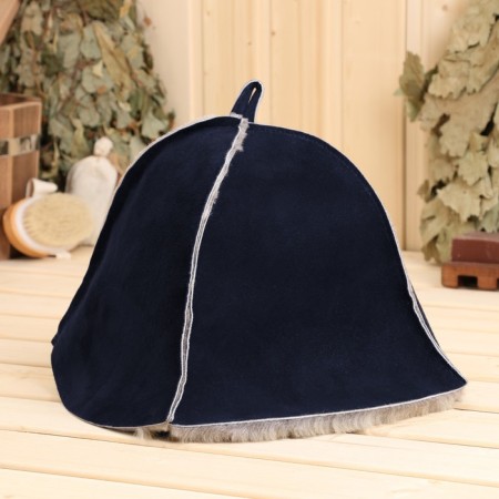 Bath cap of "premium" sheepskin, blue